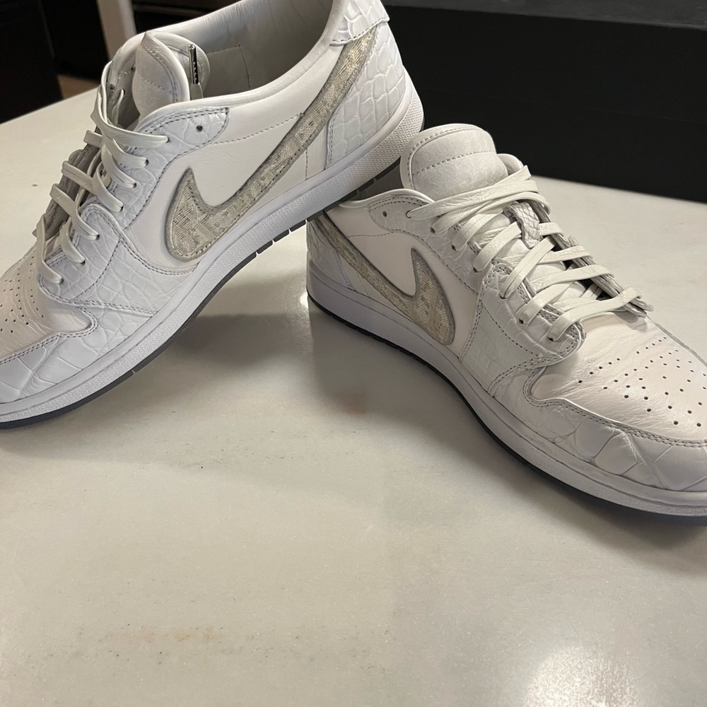 Shoe Surgeon Lux Ivory White Dior Air Jordan 1 Low Sz 11.5 VNDS RARE CUSTOM - Picture 2 of 14